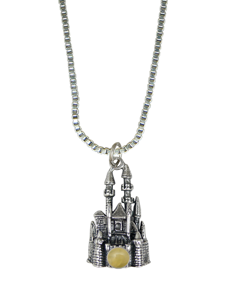 Sterling Silver 3D Queen's Castle Charm With Yellow Aragonite